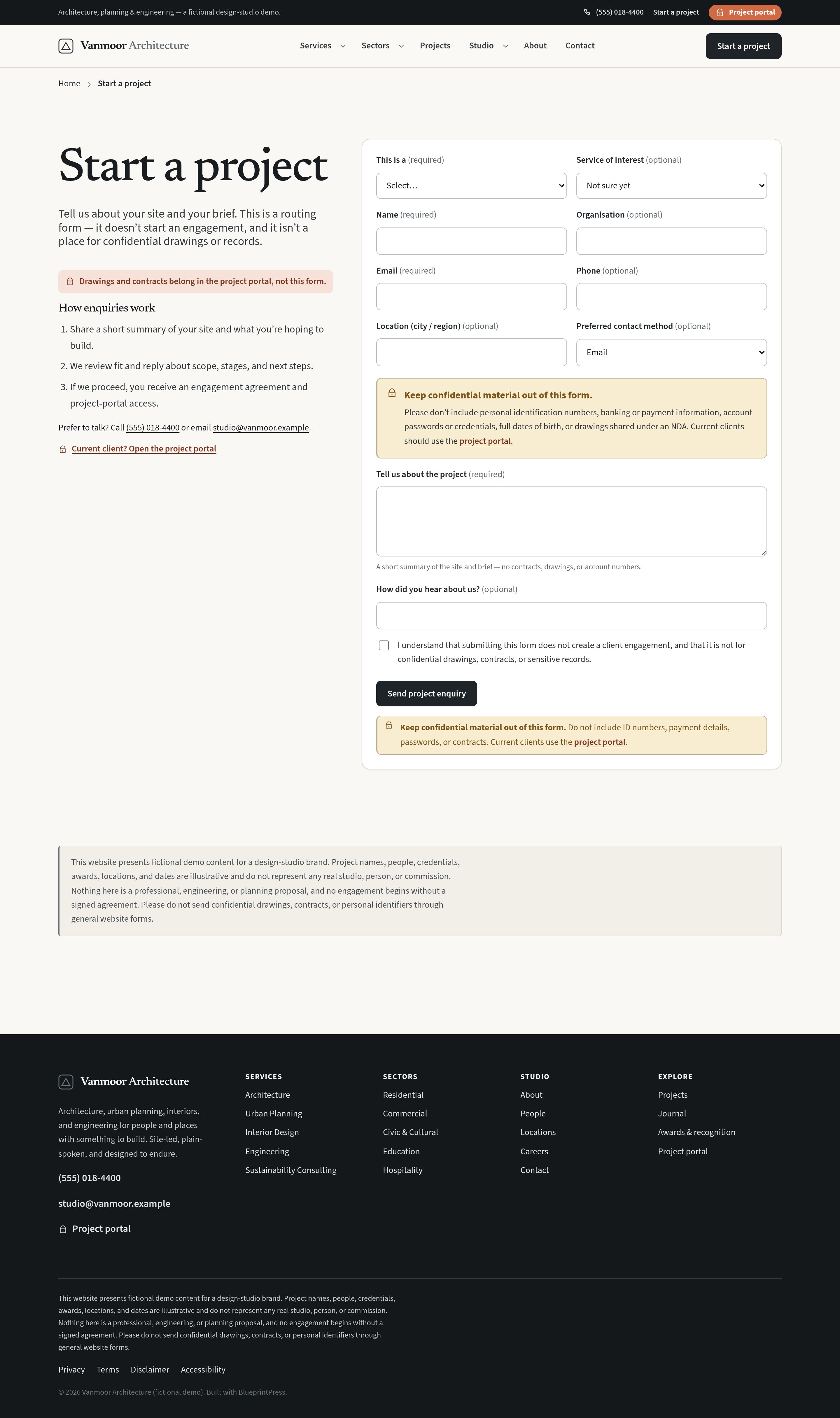 Start a project — native enquiry form