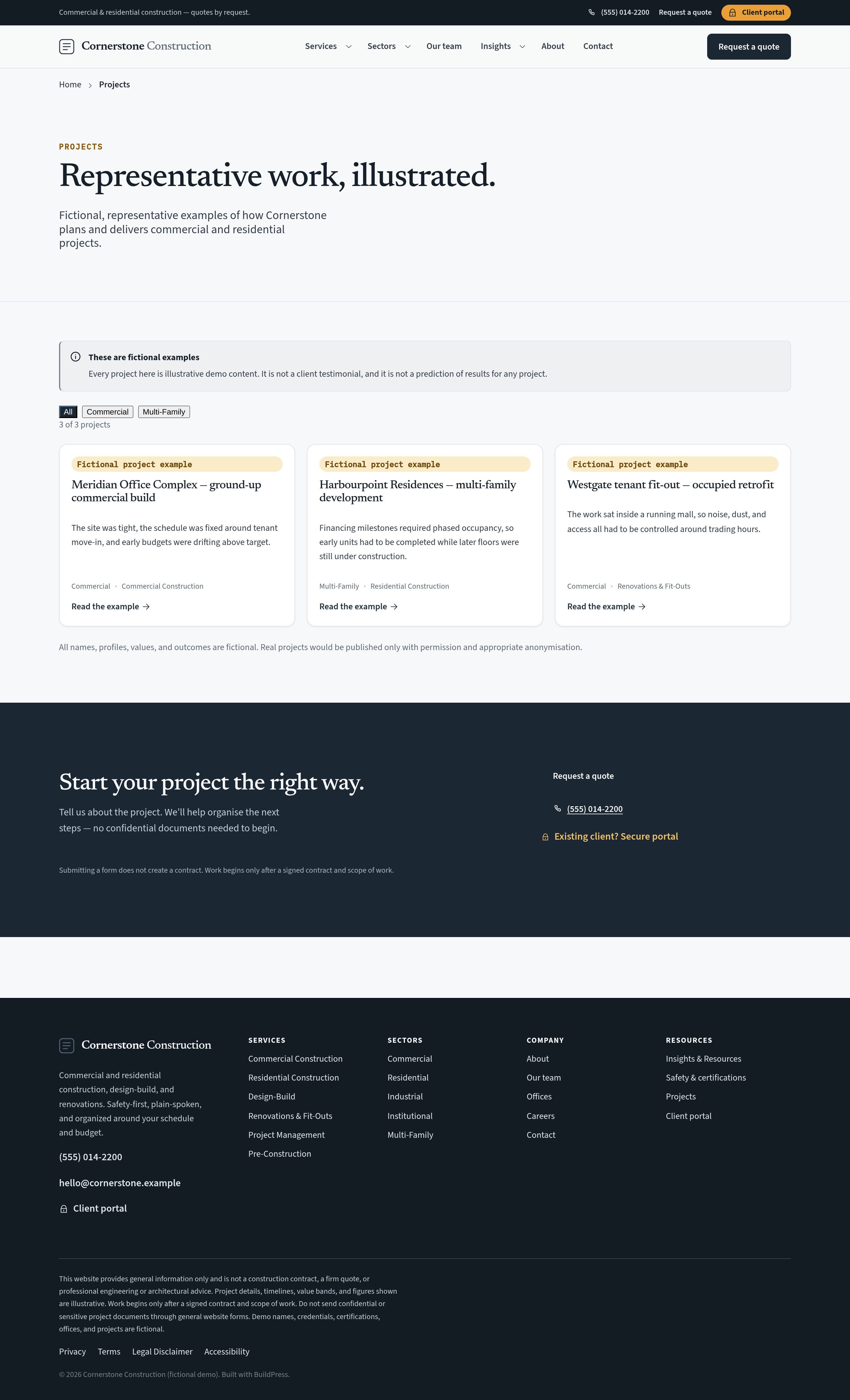 Projects — the portfolio with scope and sector
