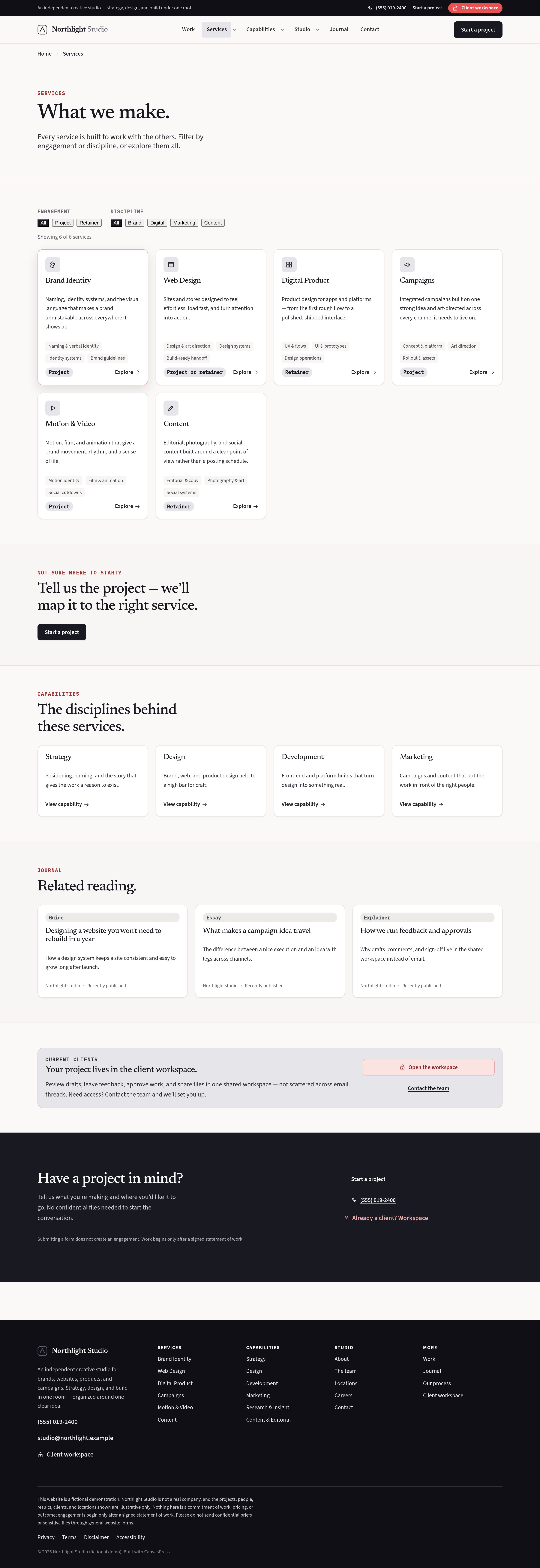 Services — brand identity through content