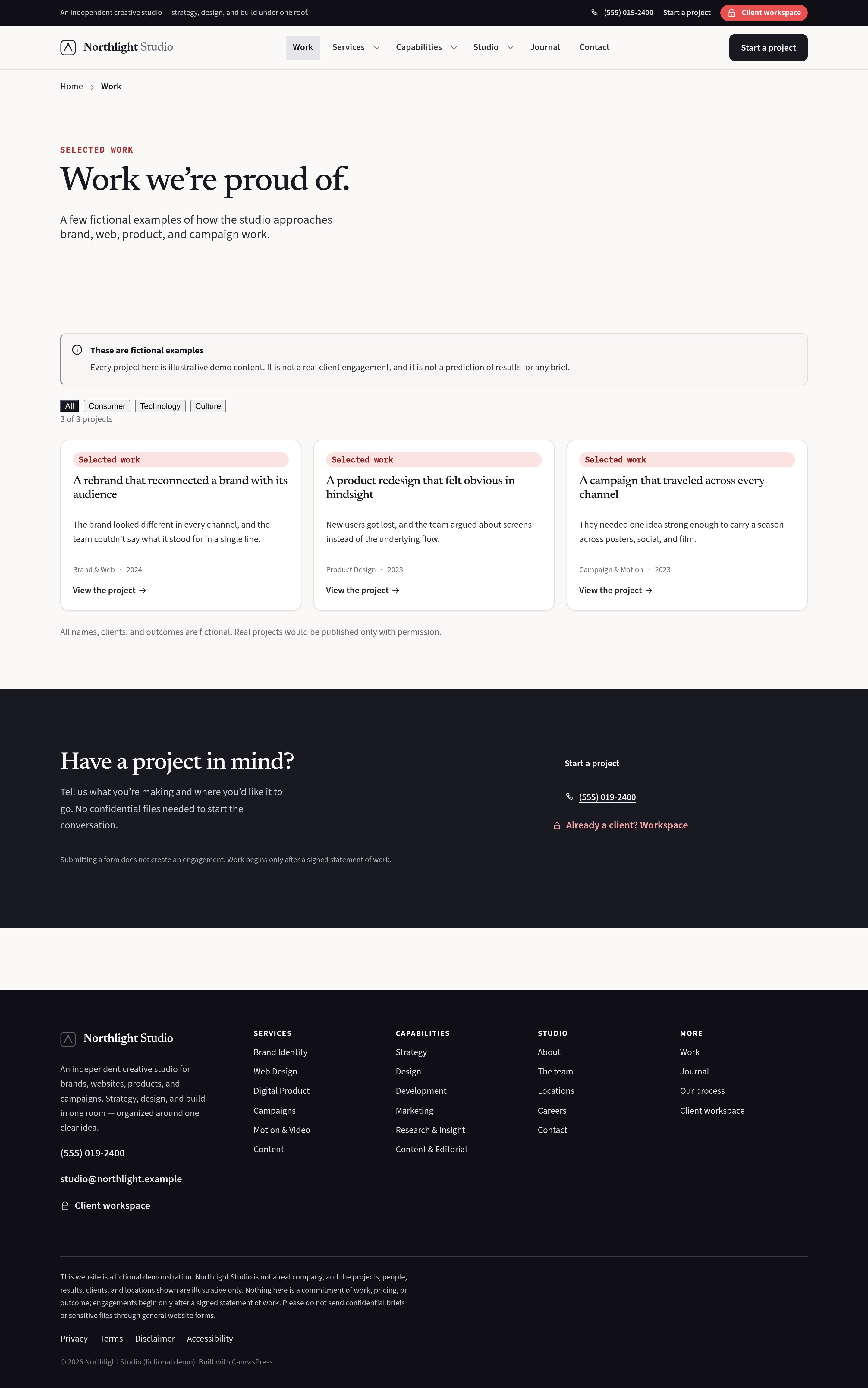 Work — the portfolio, case study first