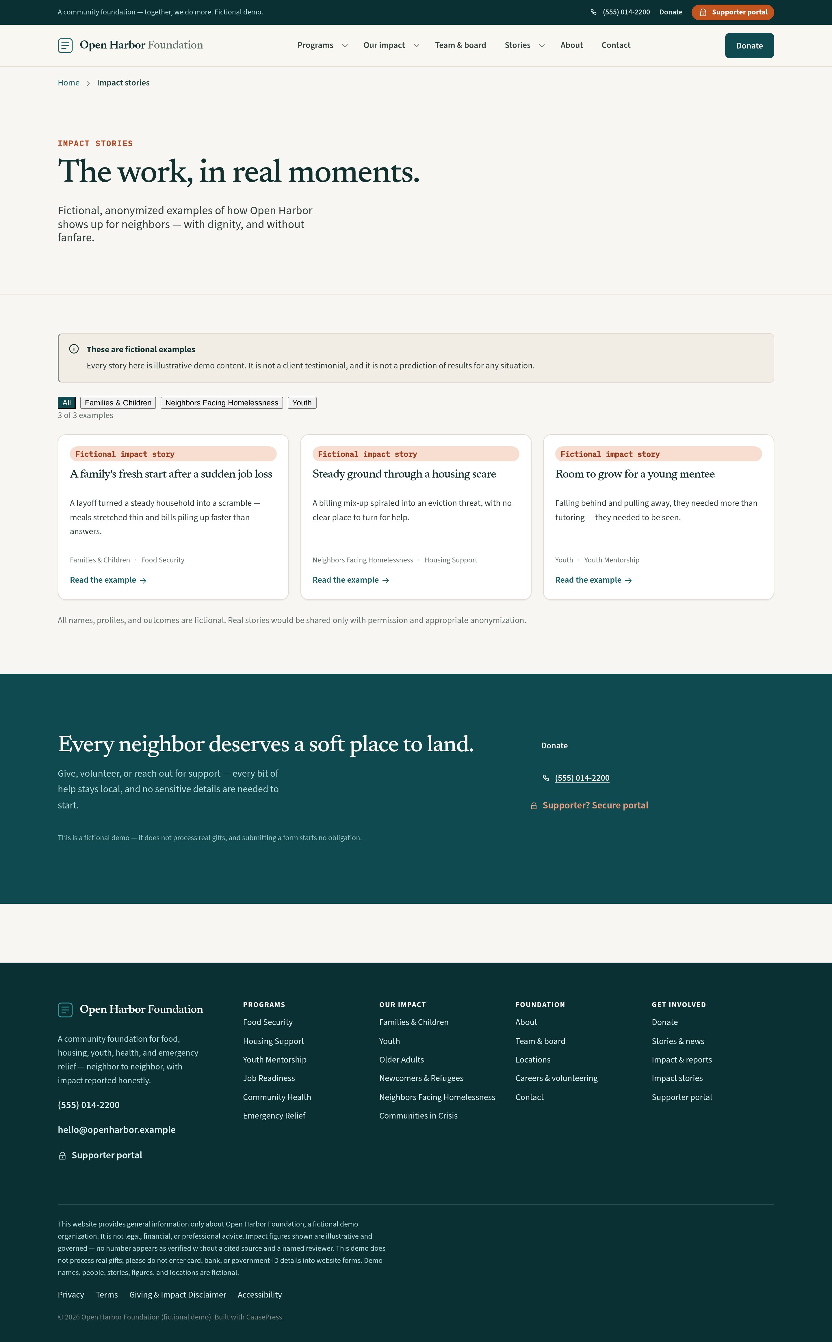 Impact stories — warm and anonymized