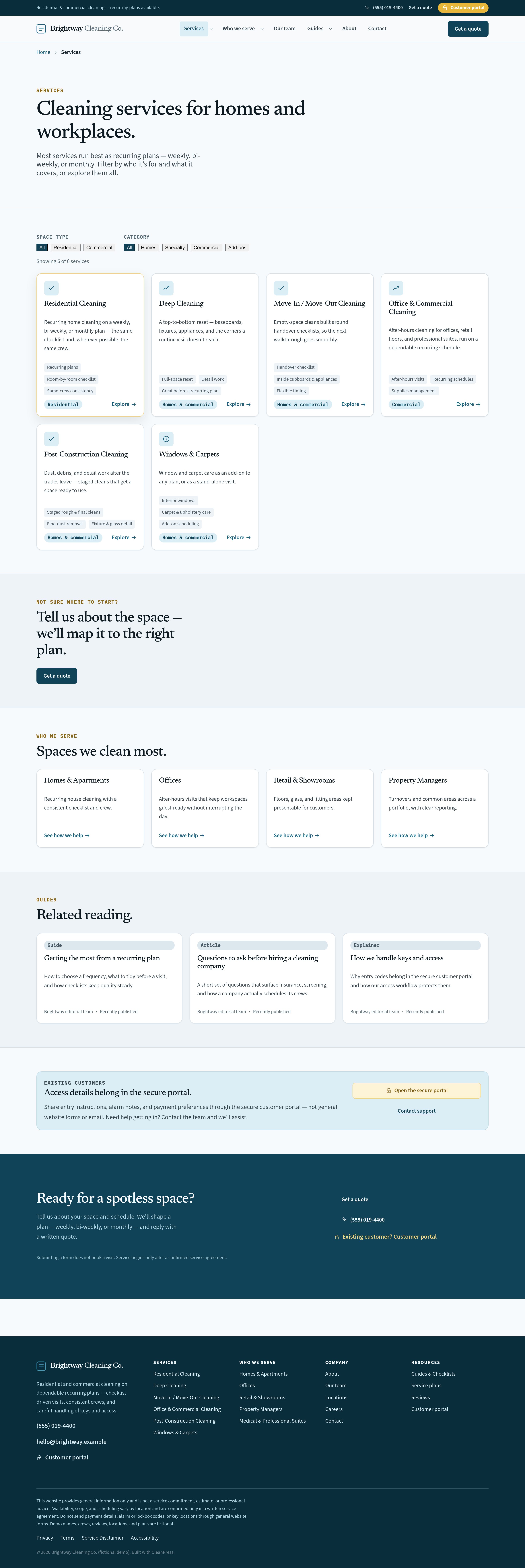 Services — residential through post-construction