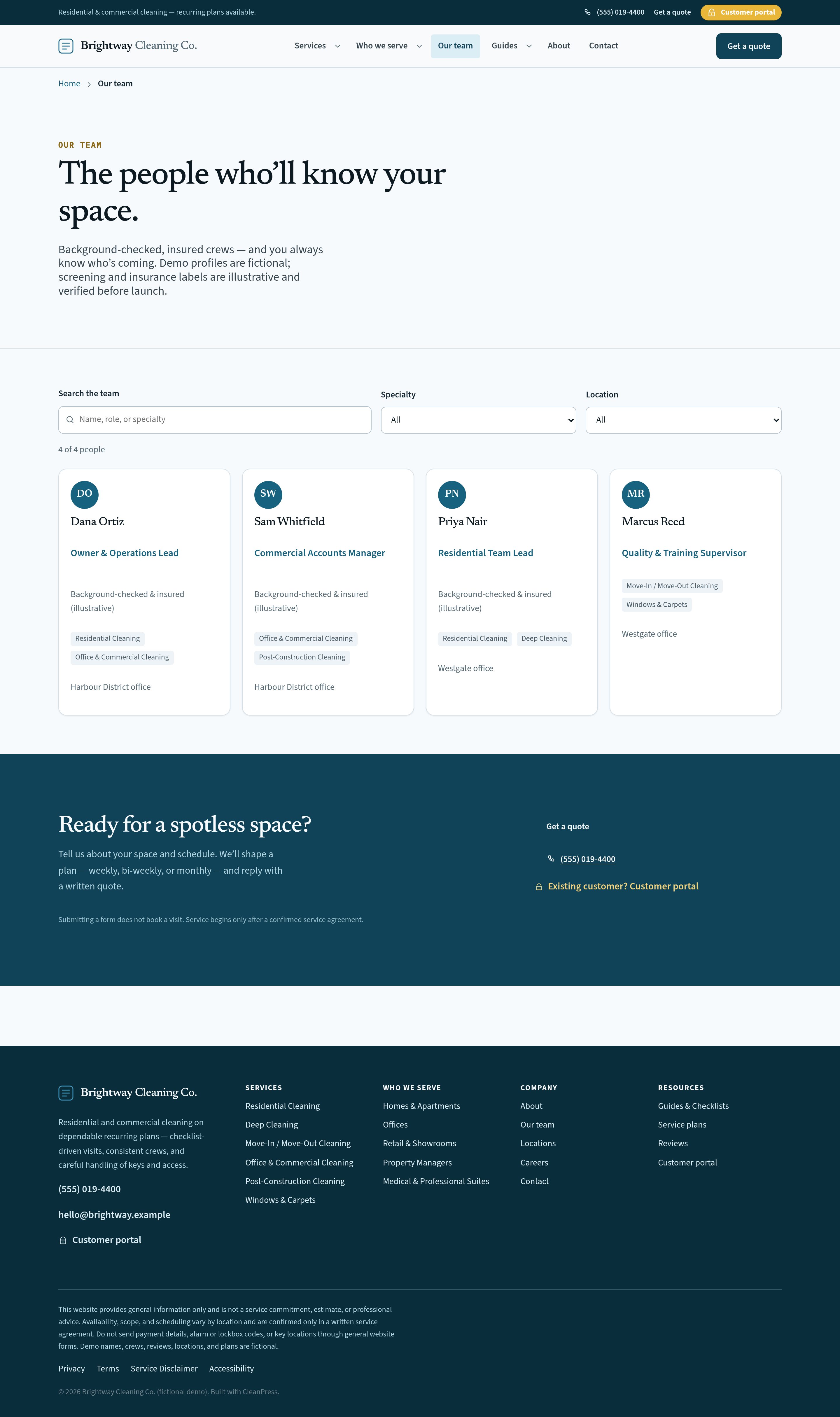 Our team — insured and background-checked