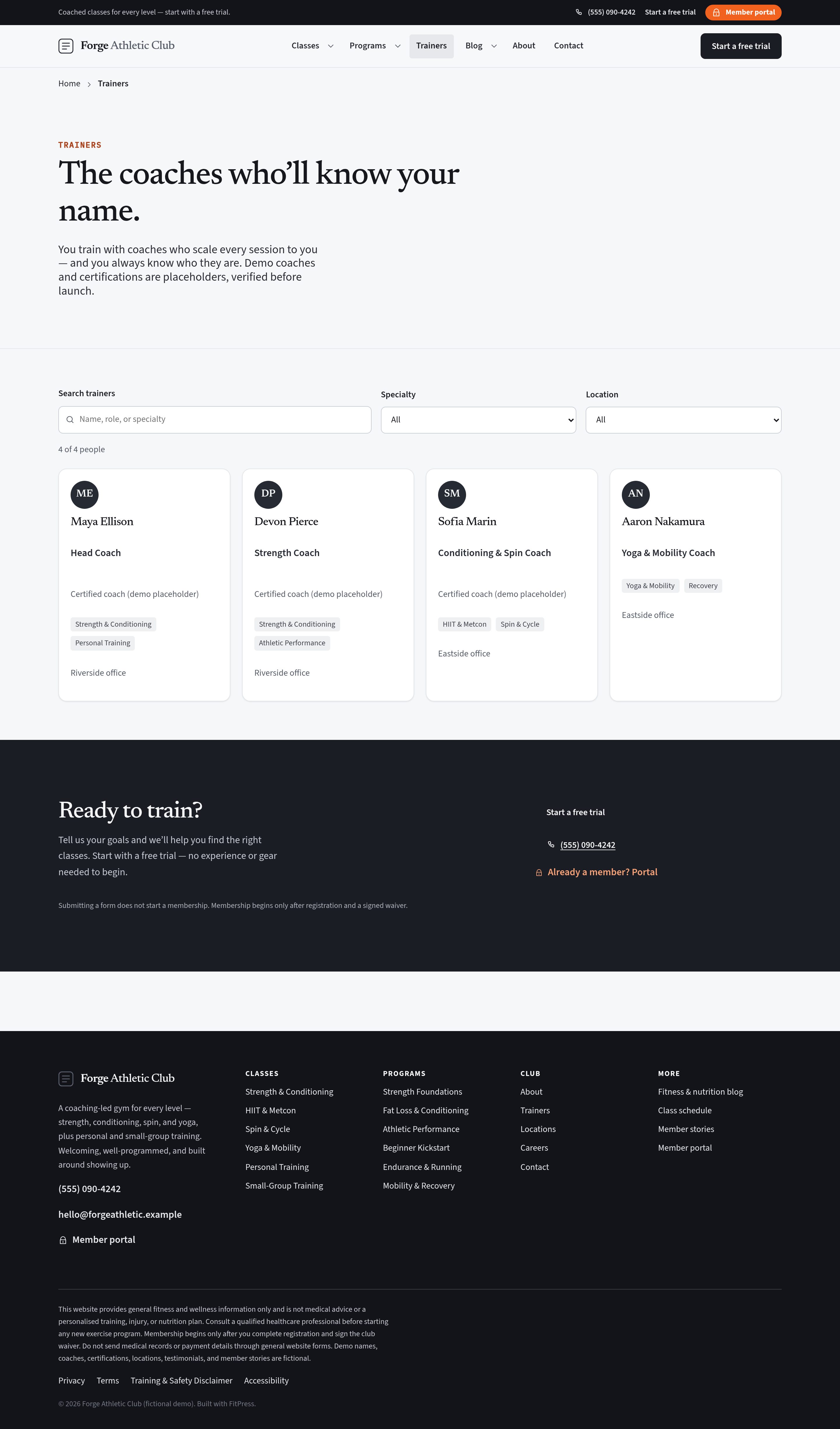 Trainers — coaches by specialty