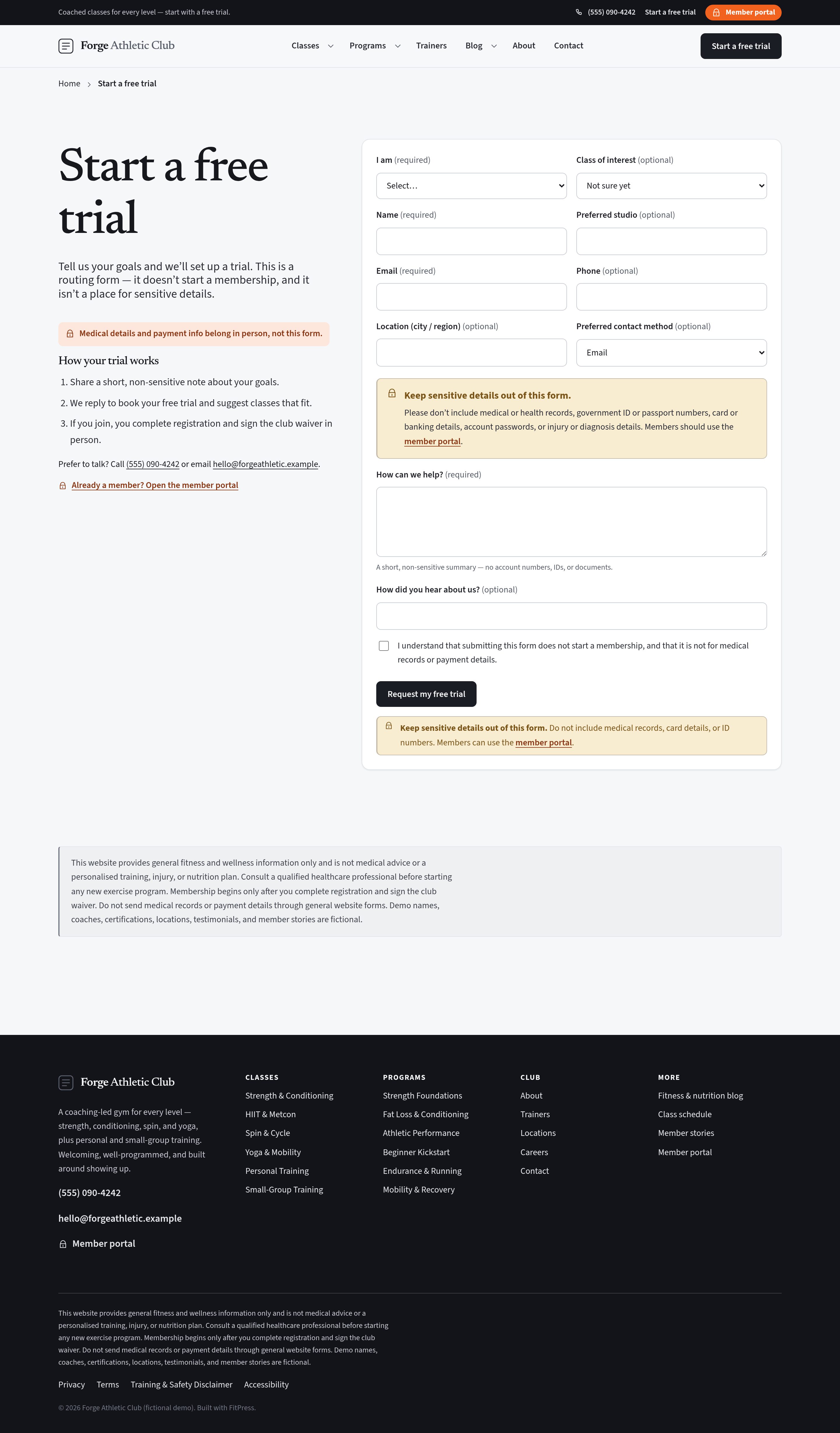 Start a free trial — native signup form