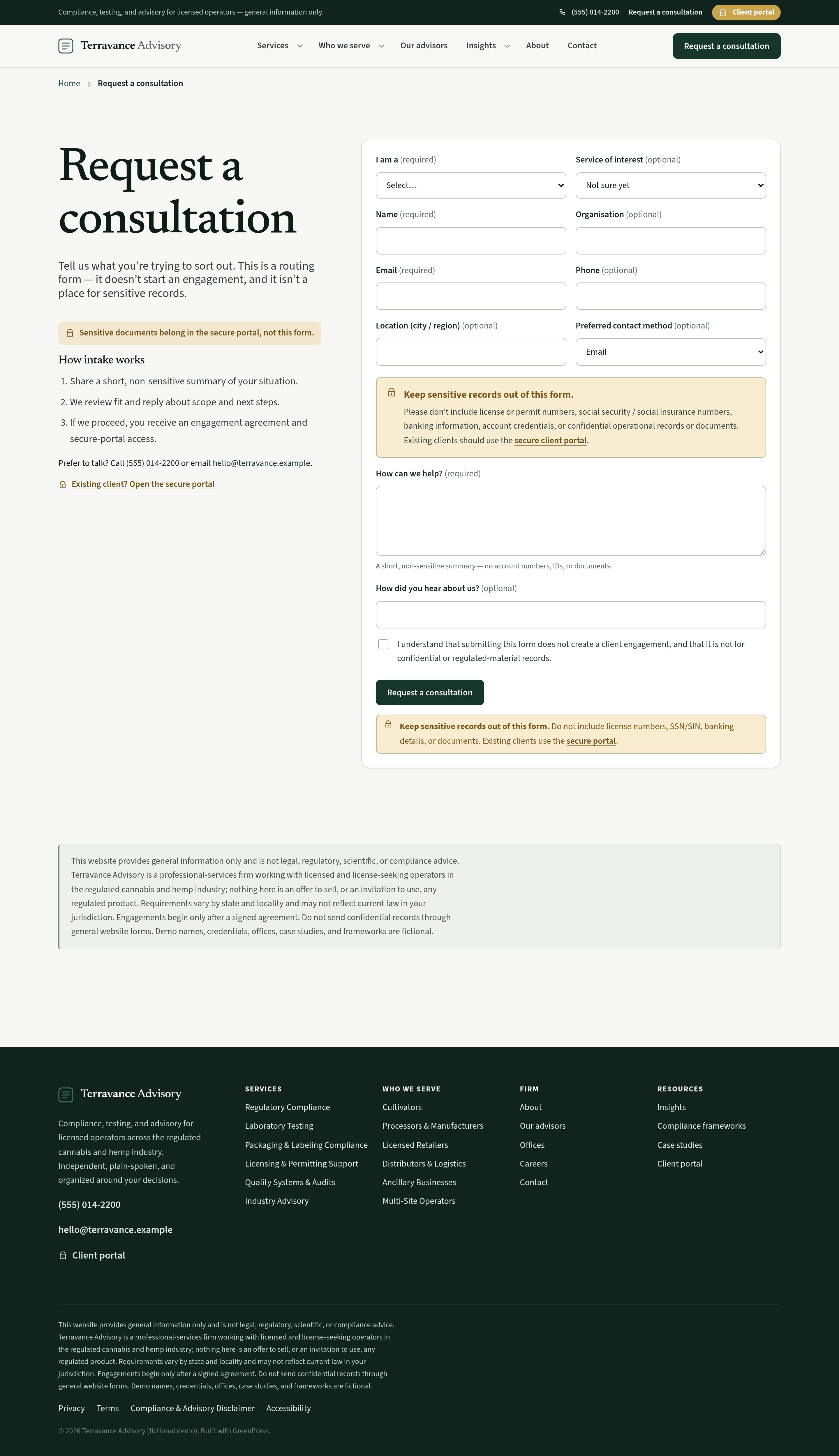 Request a consultation — native form