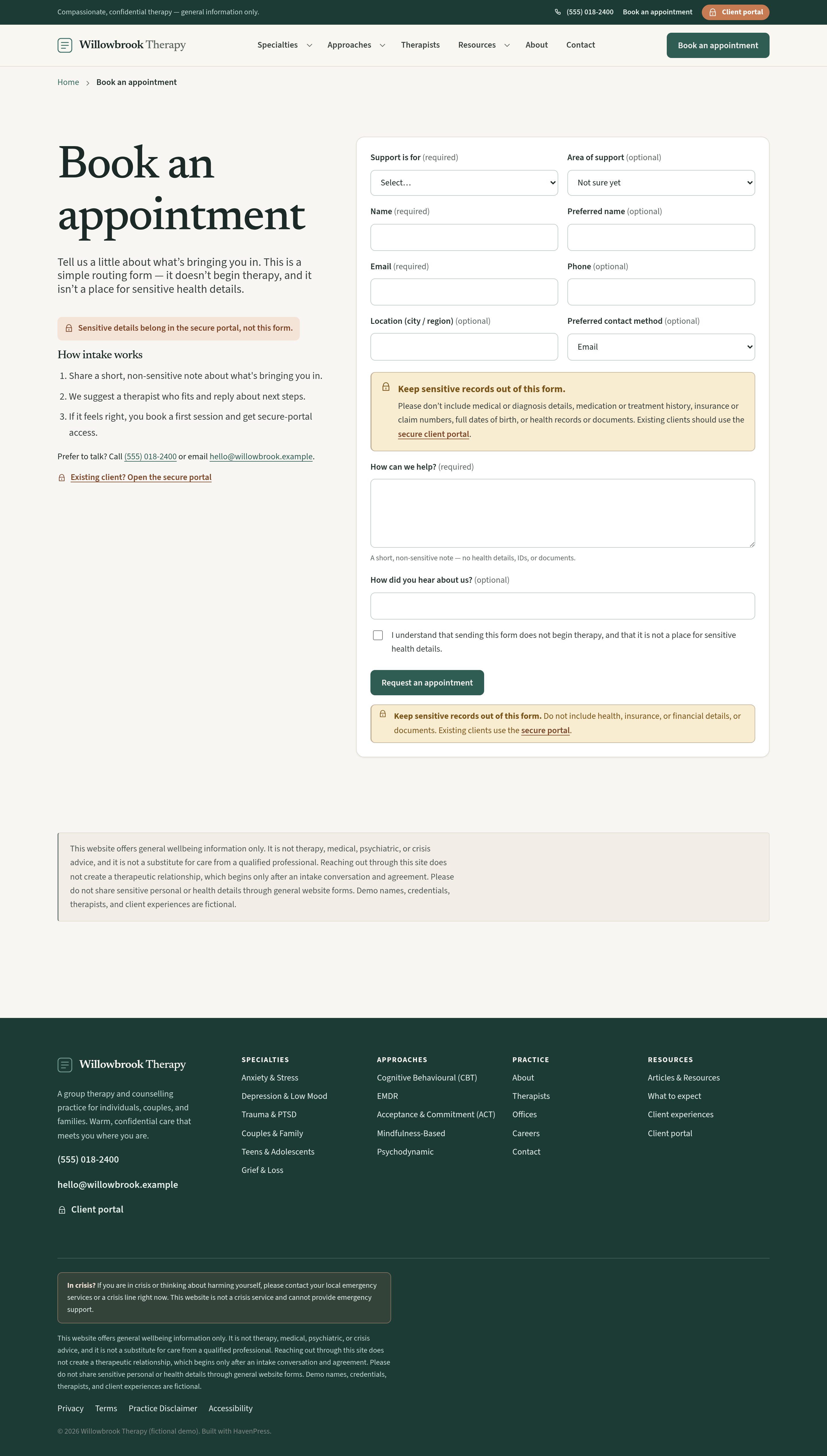 Appointment — native booking form