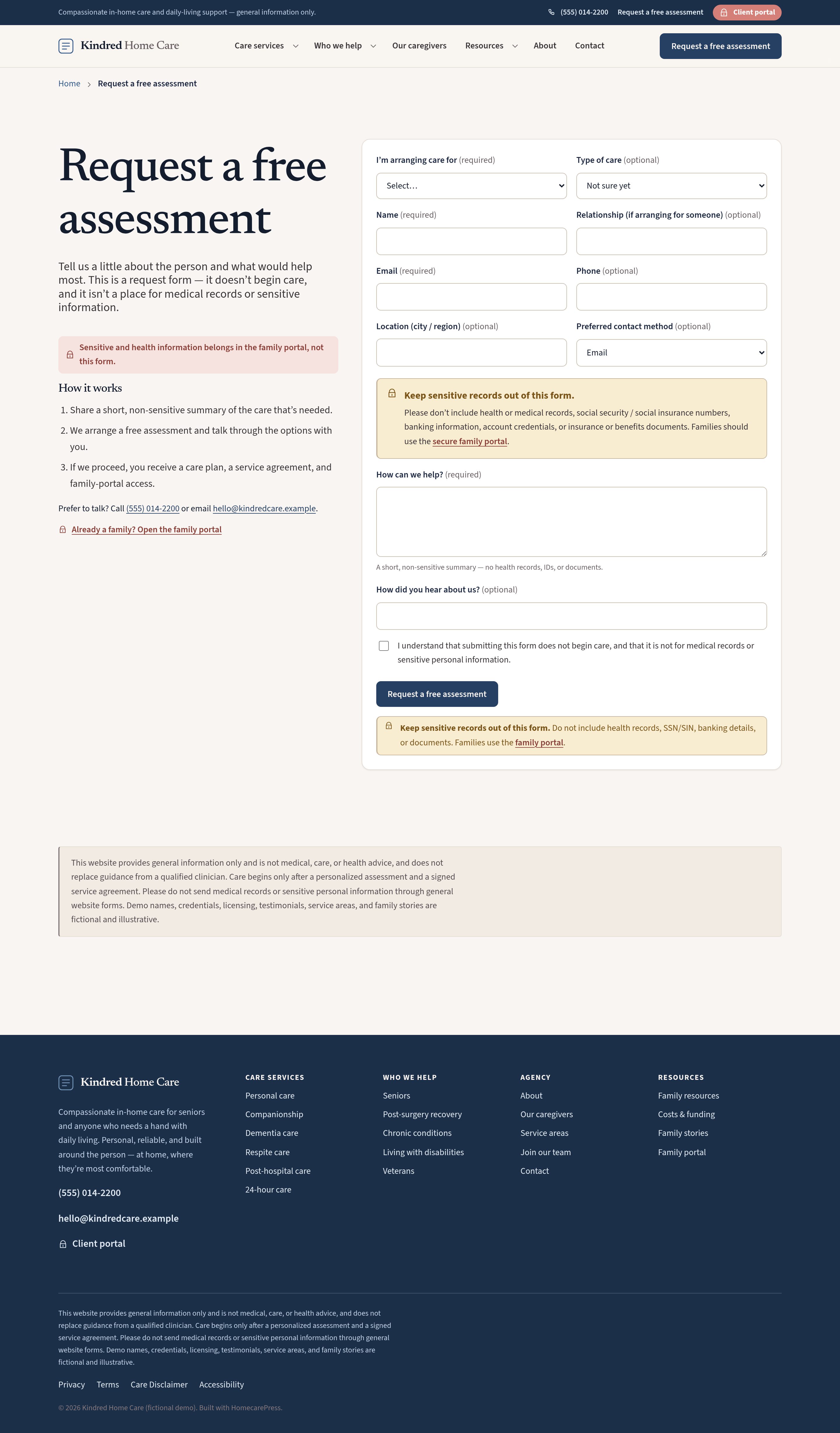 Request a free assessment — native form
