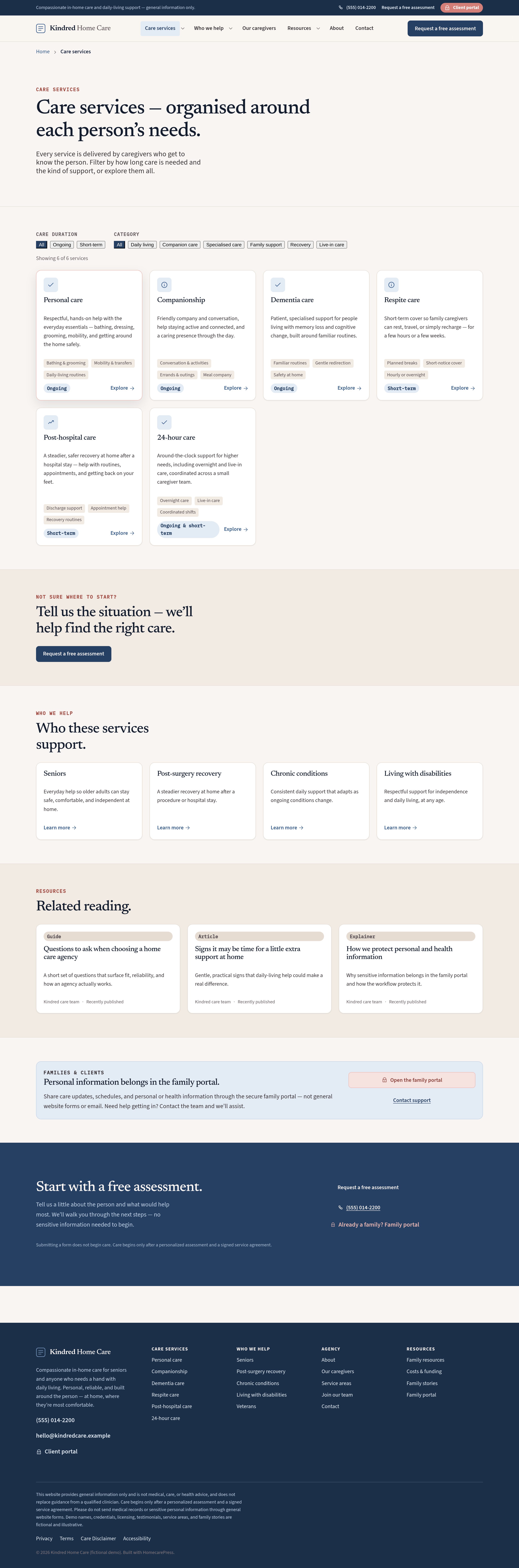 Care services — personal care through 24-hour care