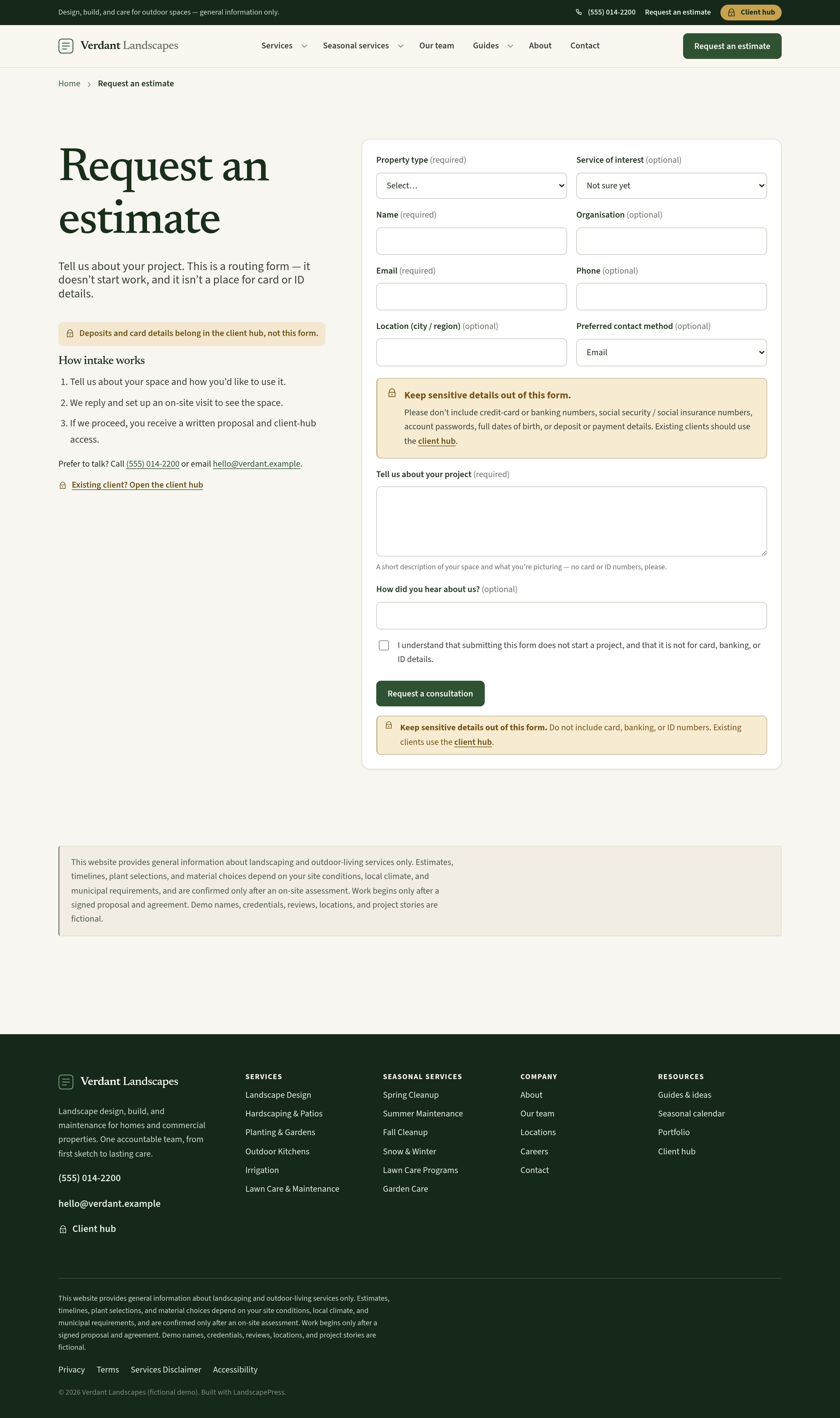Request an estimate — native form with validation