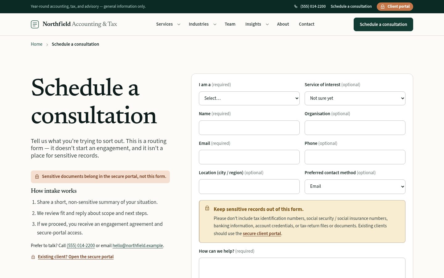 Consultation — native form with validation