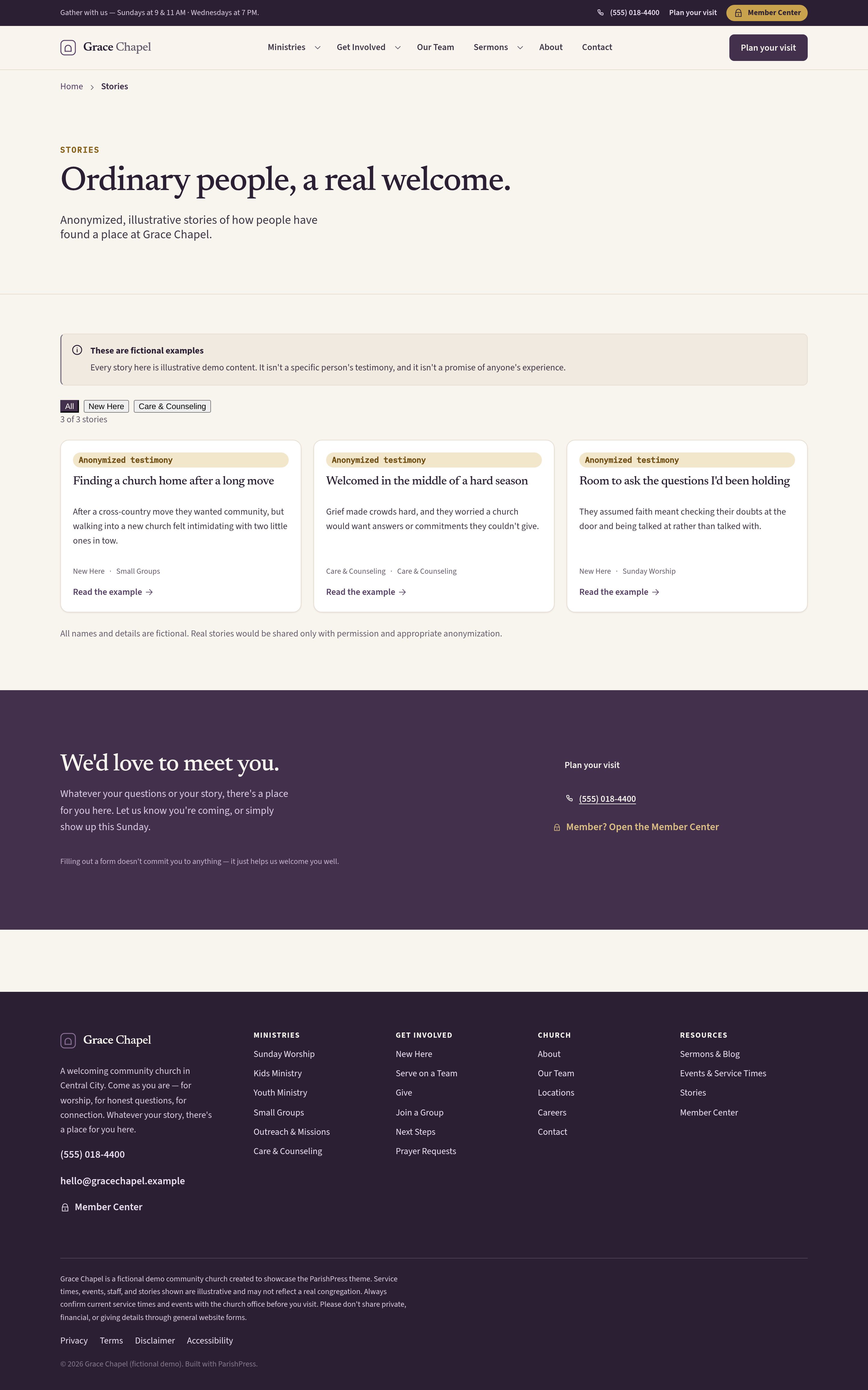 Stories — gentle, anonymized testimonies