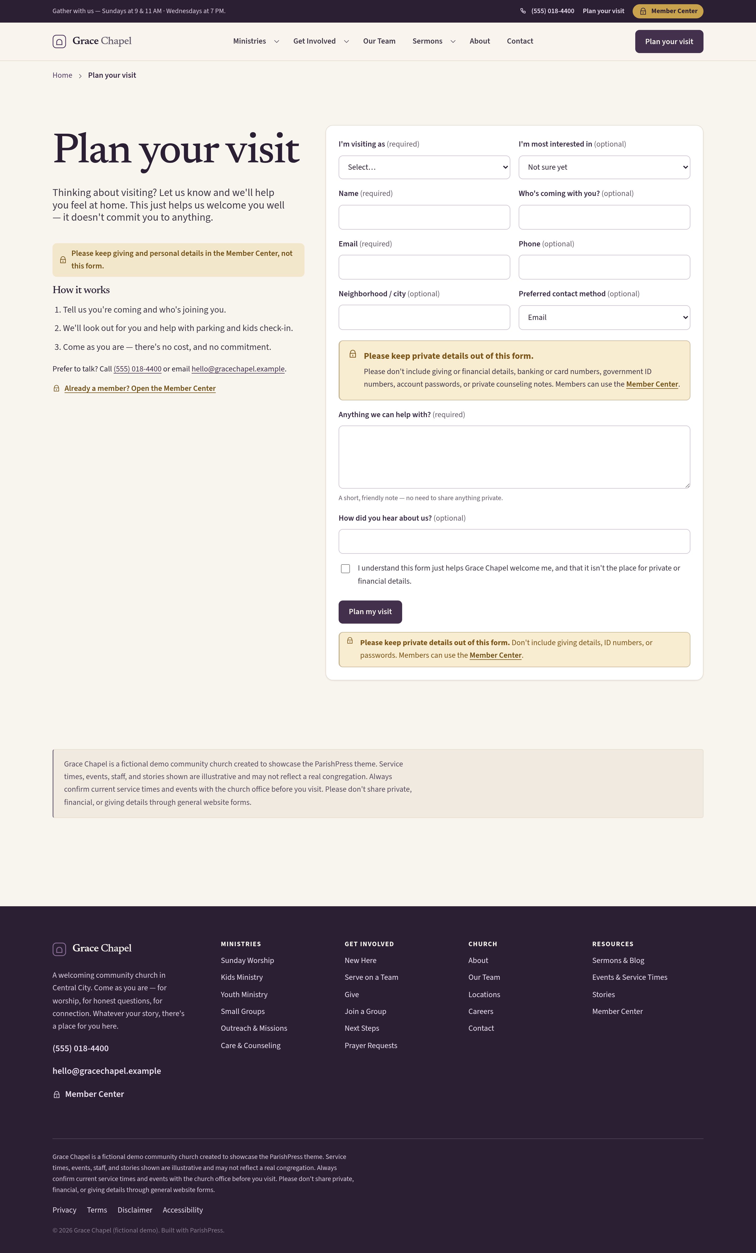 Plan your visit — a welcoming form