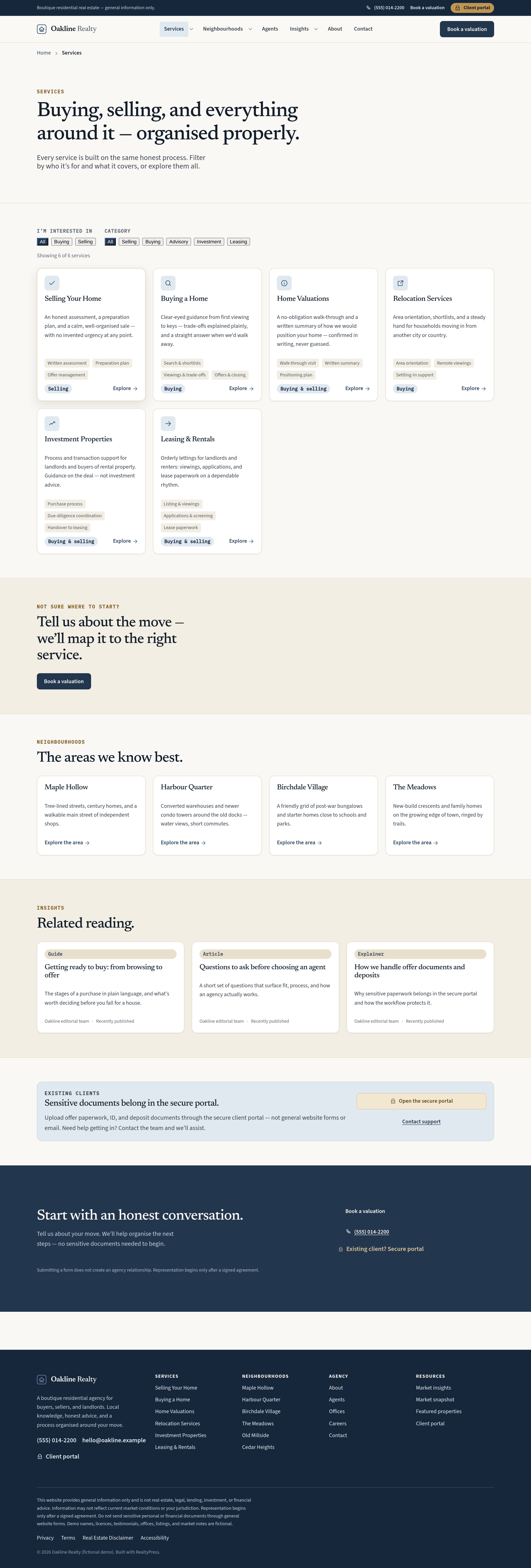 Services — buying, selling, valuations