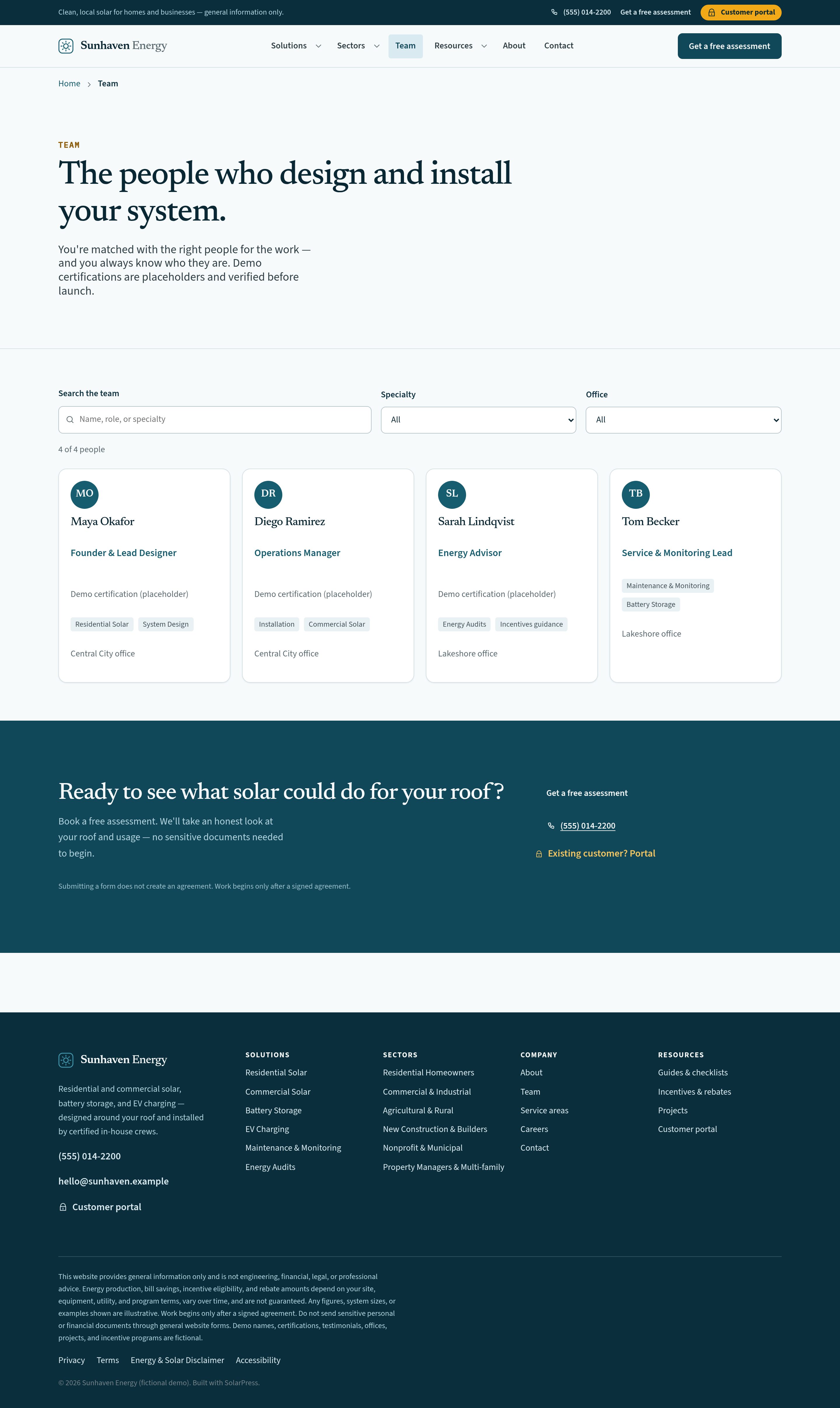 Team — installers and advisors