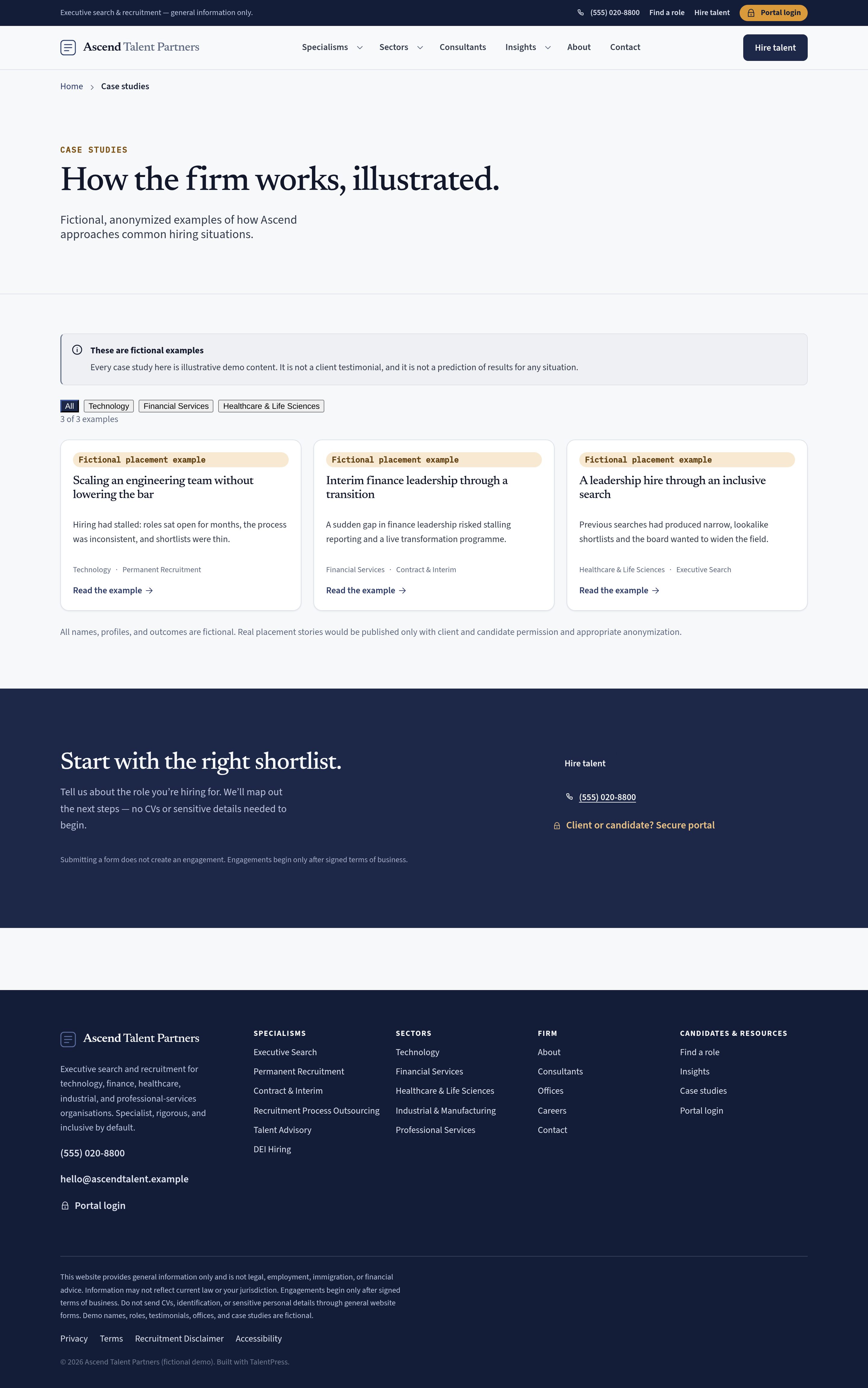 Case studies — anonymized placements