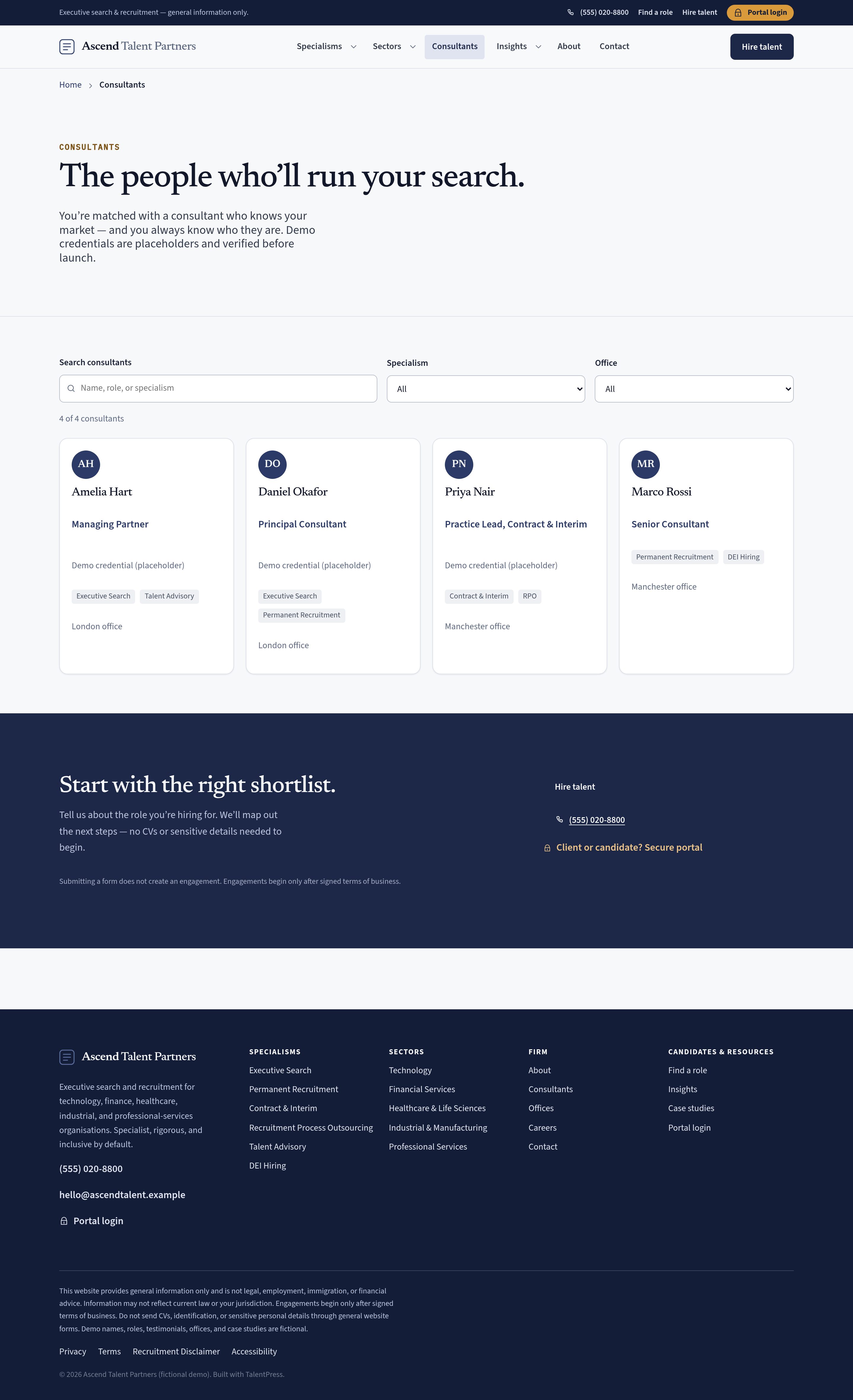 Consultants — recruiters by sector focus