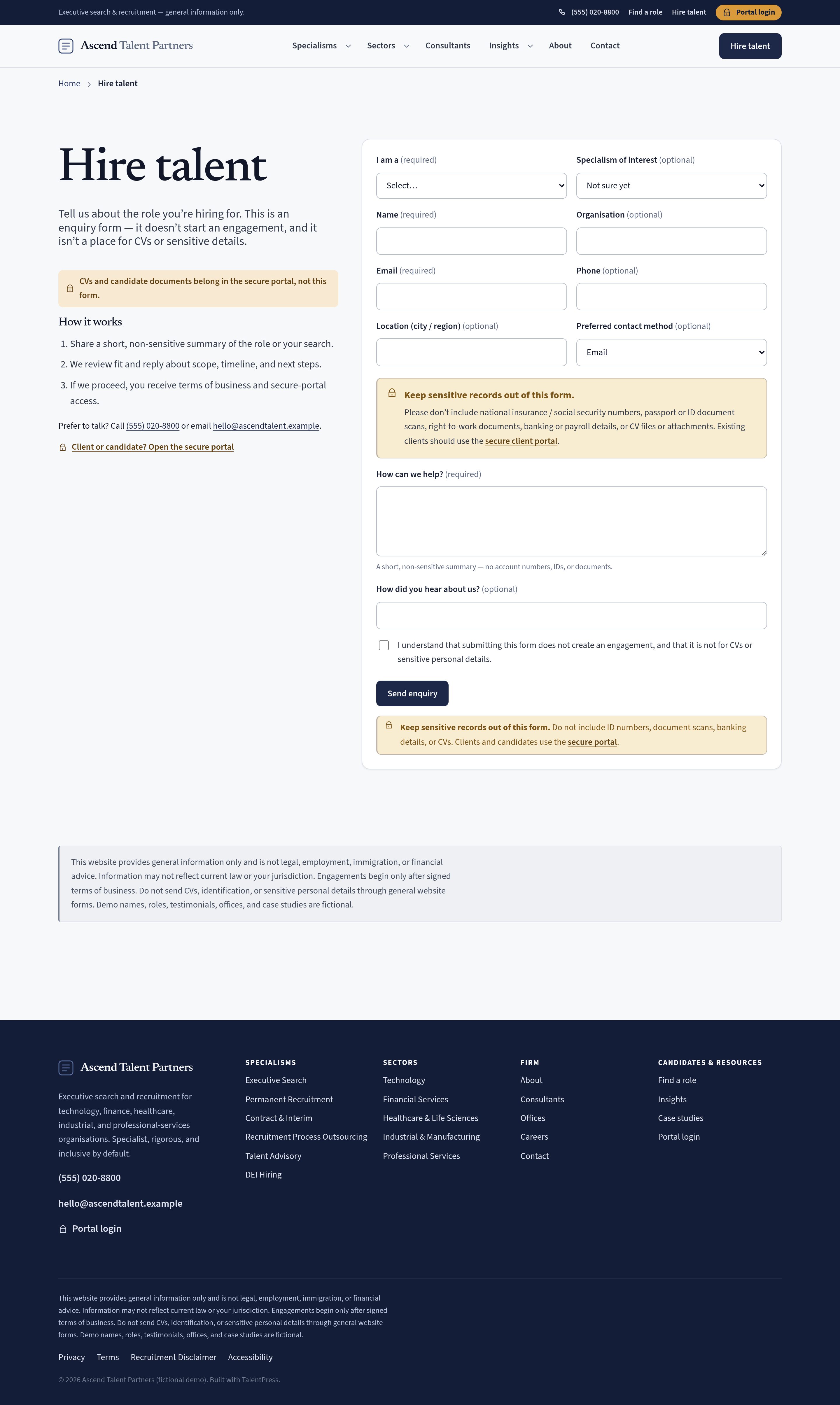 Hire talent — native employer brief form