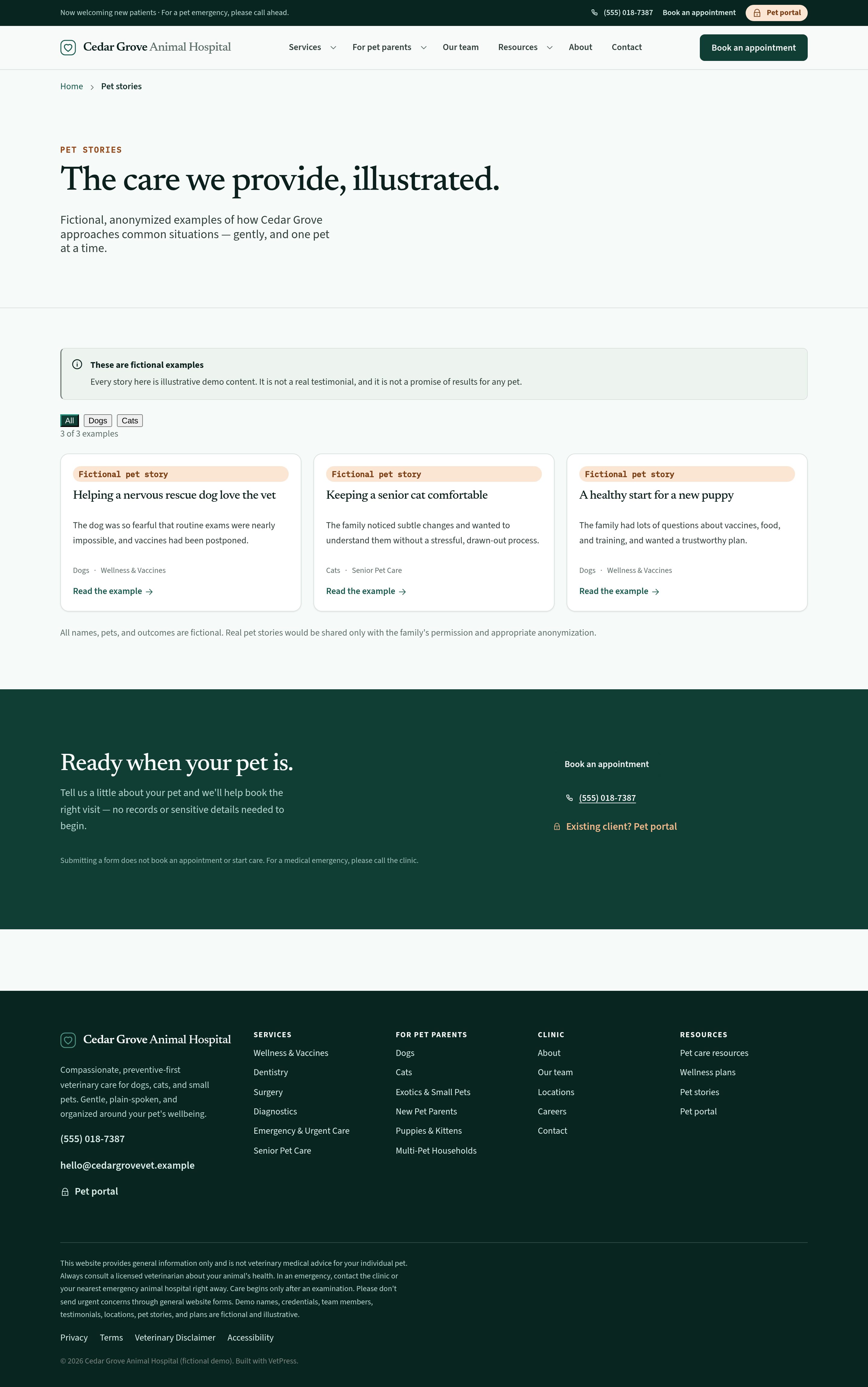 Pet stories — gentle, anonymized